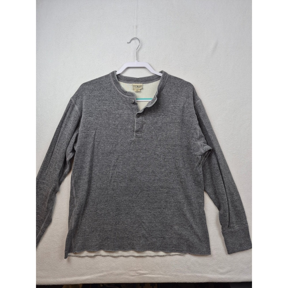 LL Bean Shirt Mens Large Gray Cotton Wool River Divers Thermal Henley